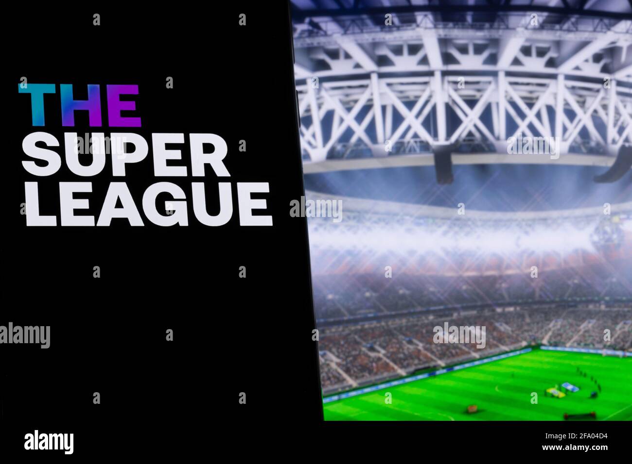 Redaktionelles Foto zum Thema Super League. Illustratives Foto für Nachrichten über die Super League - ein Fußballwettbewerb des europäischen Spitzenfußballs Stockfoto