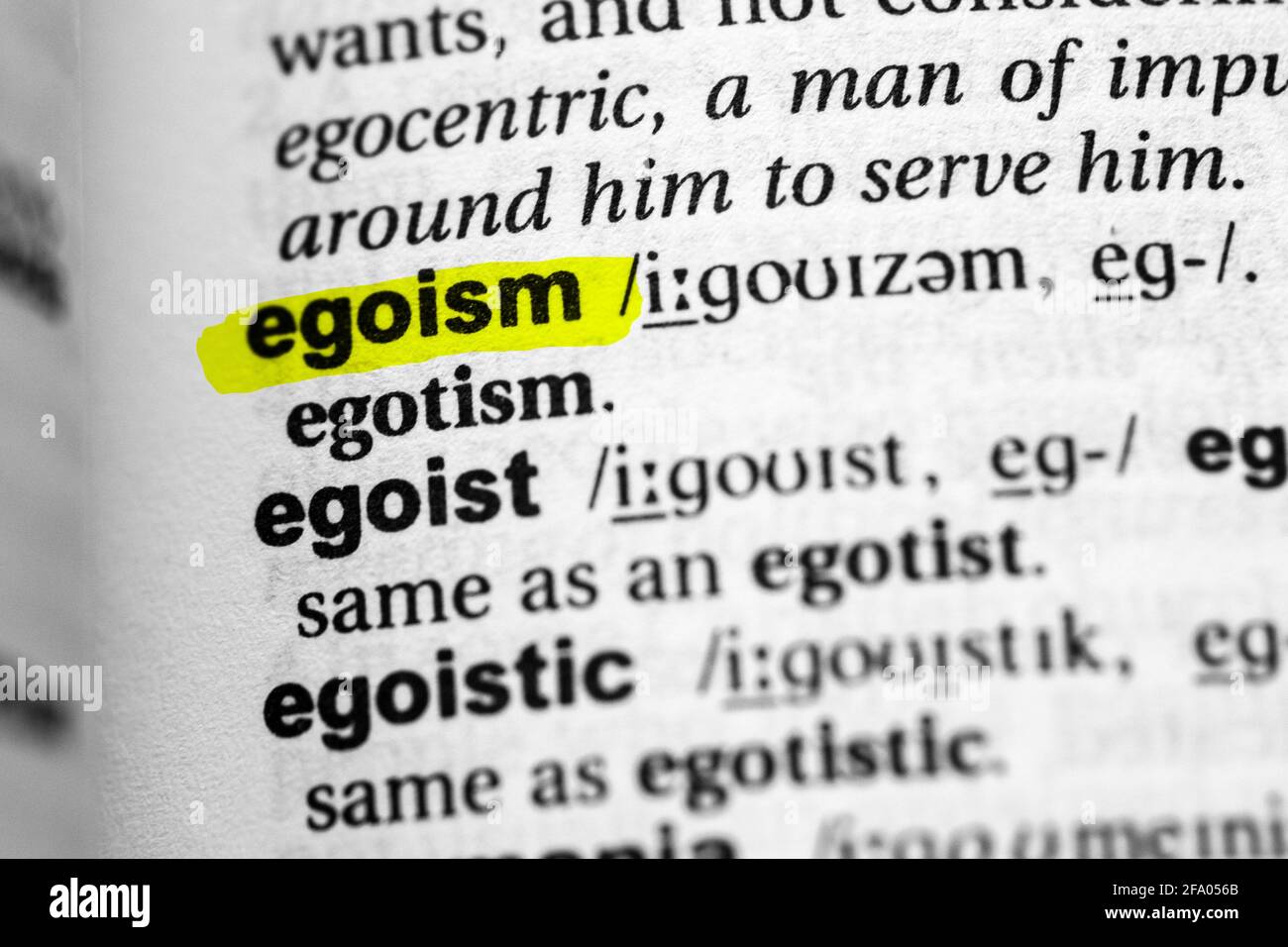 Hervorgehobenes Wort Egoismus Konzept und Bedeutung. Stockfoto