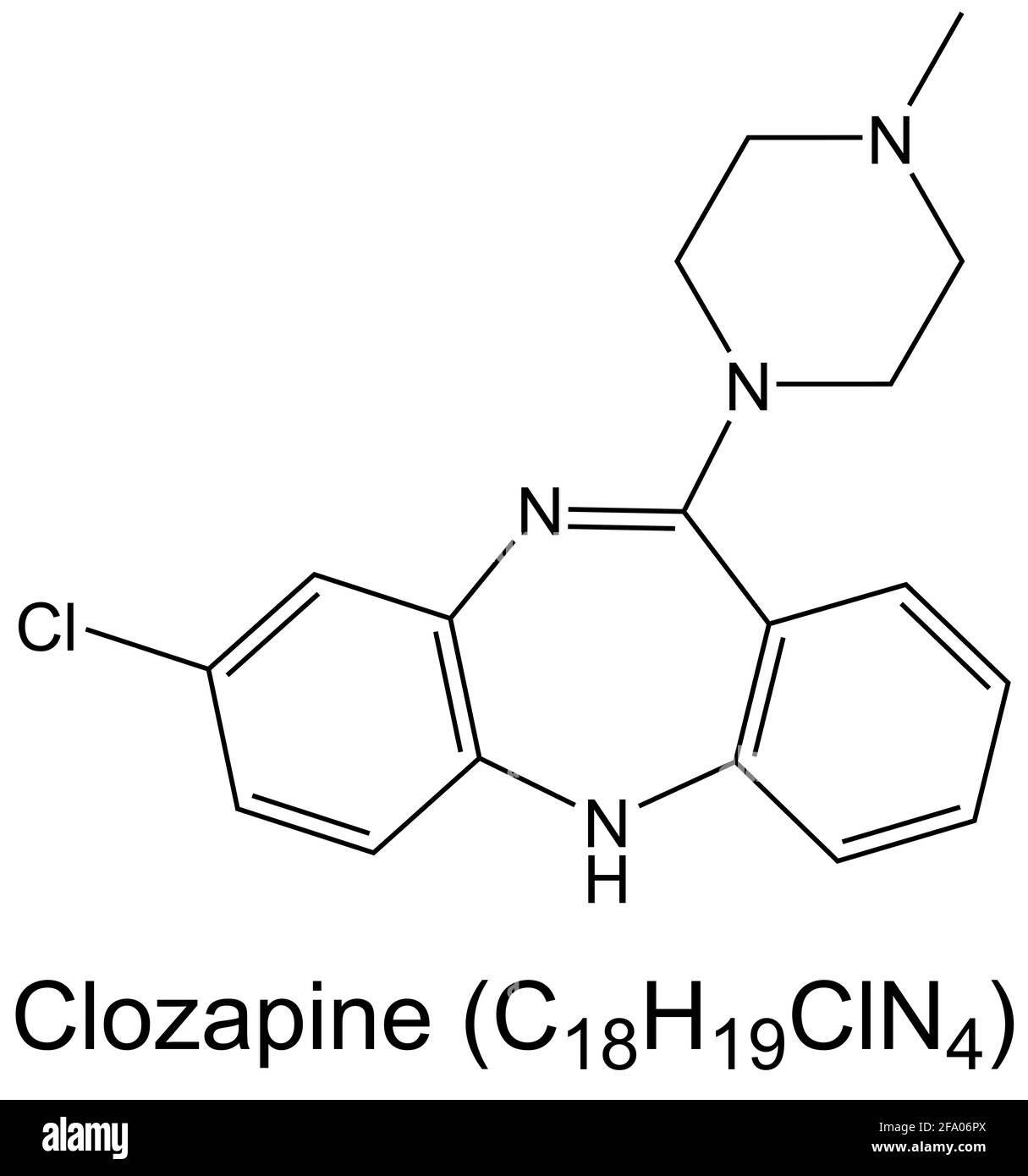 Clozapin atypische antipsychotische Medikamentenmolekül chemische Formel Stockfoto