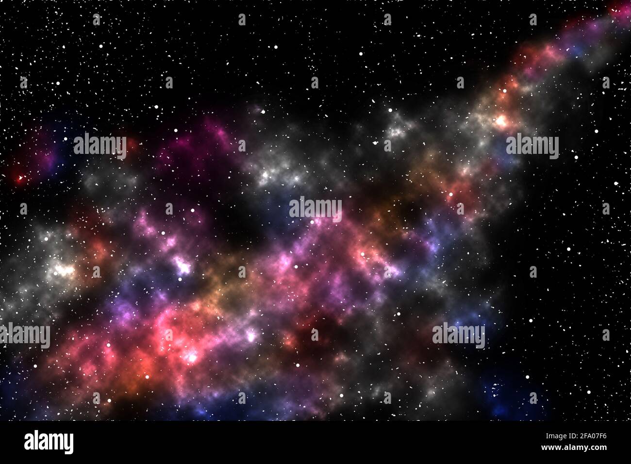 Abstrakter Raum im Hintergrund. Abbildung eines großen Sternhaufen, bunter Nebel. Stockfoto