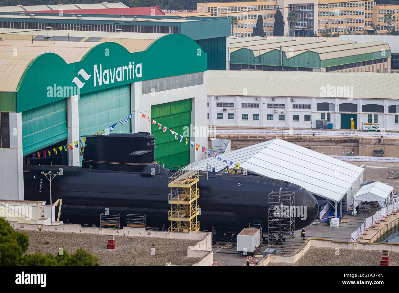 Cartagena, Spanien. April 2021. Vorbereitung der Eröffnungszeremonie des neuen U-Bootes S80 der spanischen Marine, genannt Isaac Peral. © ABEL F. ROS/Alamy Live News Stockfoto