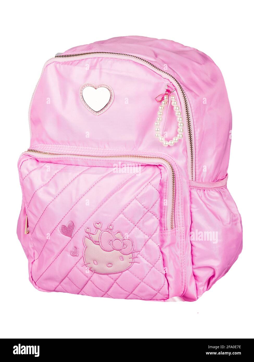 Baby Rucksack für Kinder rosa Farbe isoliert auf weißem Hintergrund für Schule und Reisen. Stockfoto
