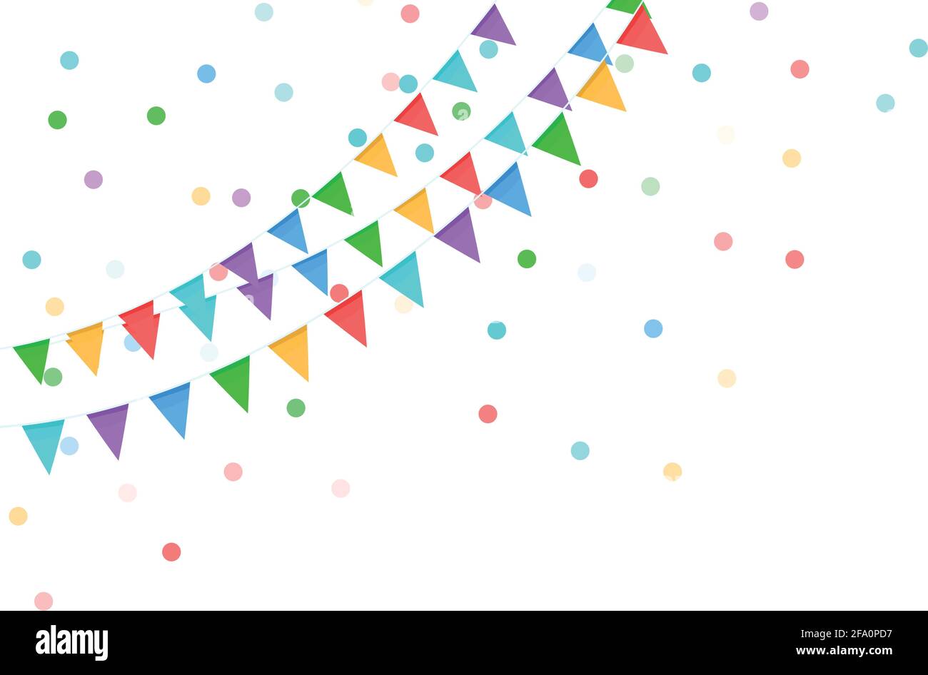 Bunte Fahnen Girlanden auf einem Seil isoliert auf einem transparenten Hintergrund.Bunte Konfetti.Vektor-Illustration Stock Vektor