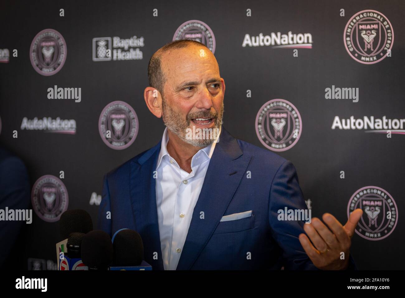 Fort Lauderdale, Florida, USA - 18. April 2021: MLS-Kommissar Don Garber auf Pressekonferenz während des Spiels zwischen Inter Miami CF und LA Galaxy in D Stockfoto