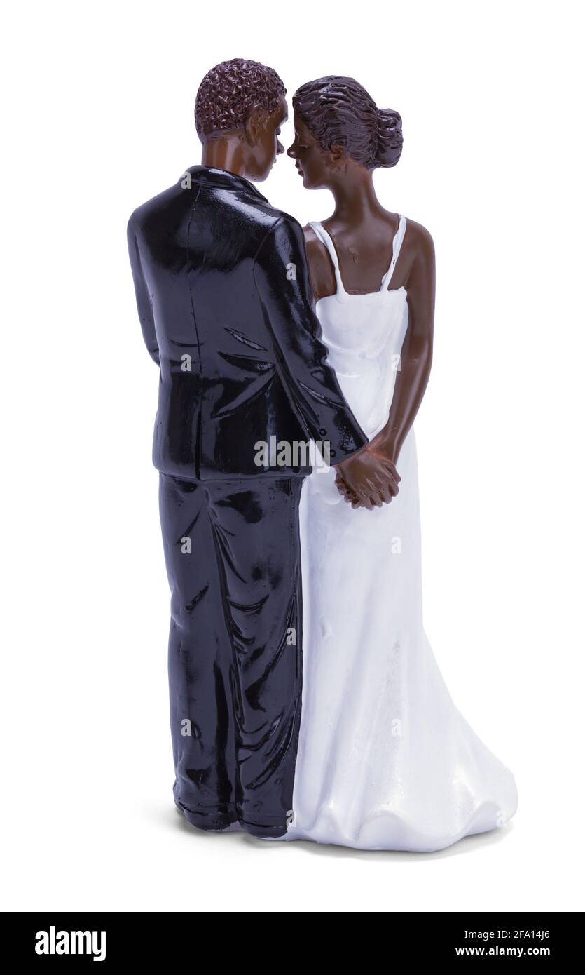Afroamerikanische Hochzeitstorte Topper Rückseite Ausgeschnitten. Stockfoto