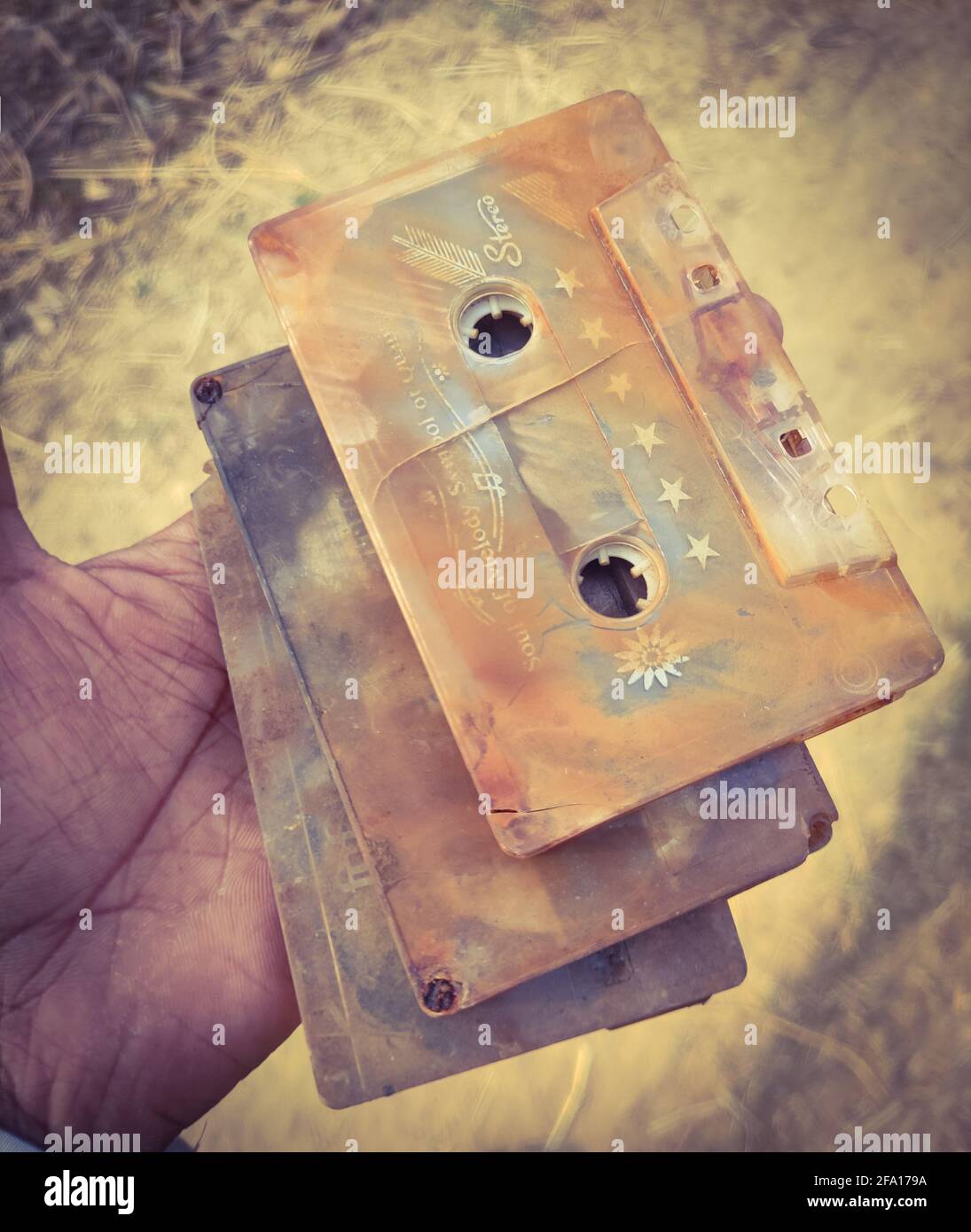 Alte Kassettenbands als Musik-Player-Teile Stockfoto