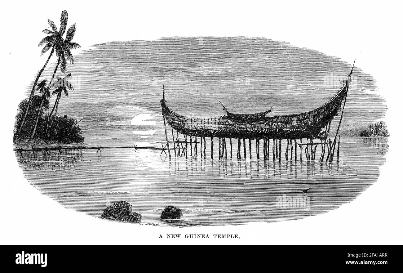 Gravur eines Tempels in Neuguinea, um 1879 Stockfoto