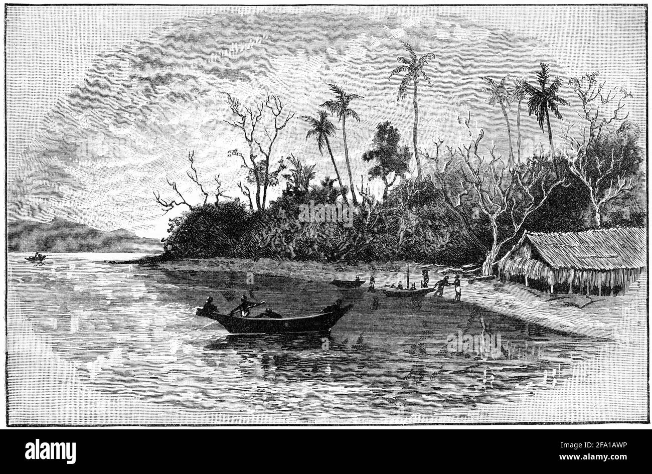 Gravur von Dinner Island in Neuguinea, in den 1880er Jahren Stockfoto