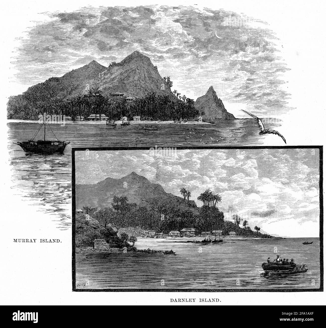 Gravur von Murray und Darnley Inseln in Neuguinea, in den 1880er Jahren Stockfoto
