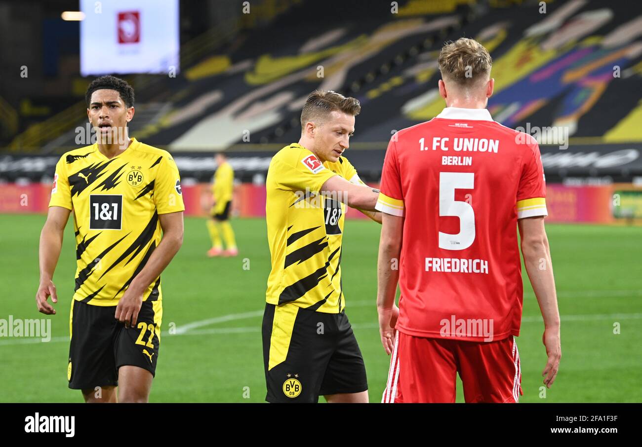 v. l. Jude Bellingham (Borussia Dortmund), Marco Reus (Borussia Dortmund), Marvin Friedrich (1. FC Union Berlin) Fußball, Herren, Saison 2020/2021, Stockfoto