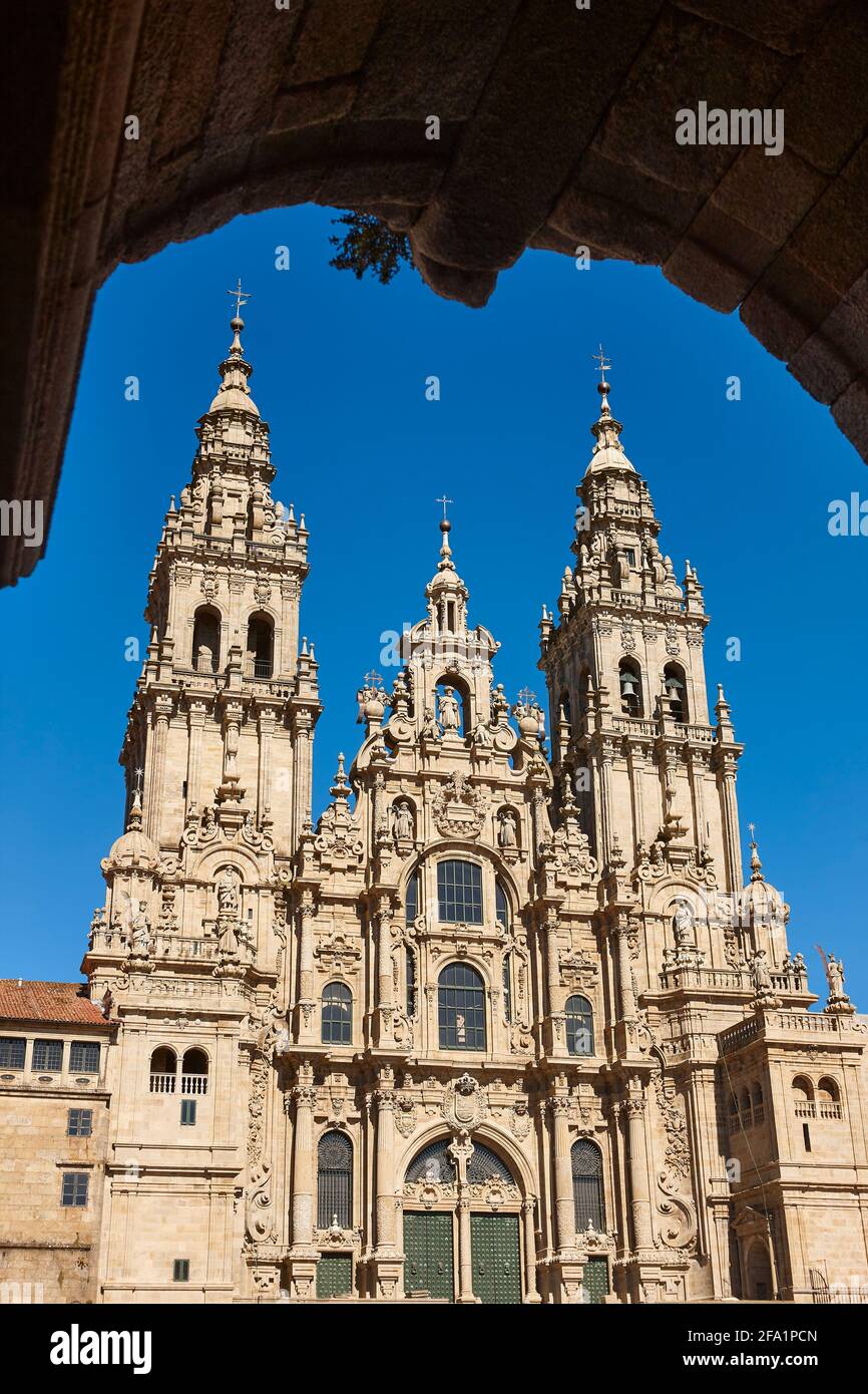 Santiago Compostela Kathedrale. Camino Santiago. Katholisches Xacobeo-Jahr. Galicien, Spanien Stockfoto