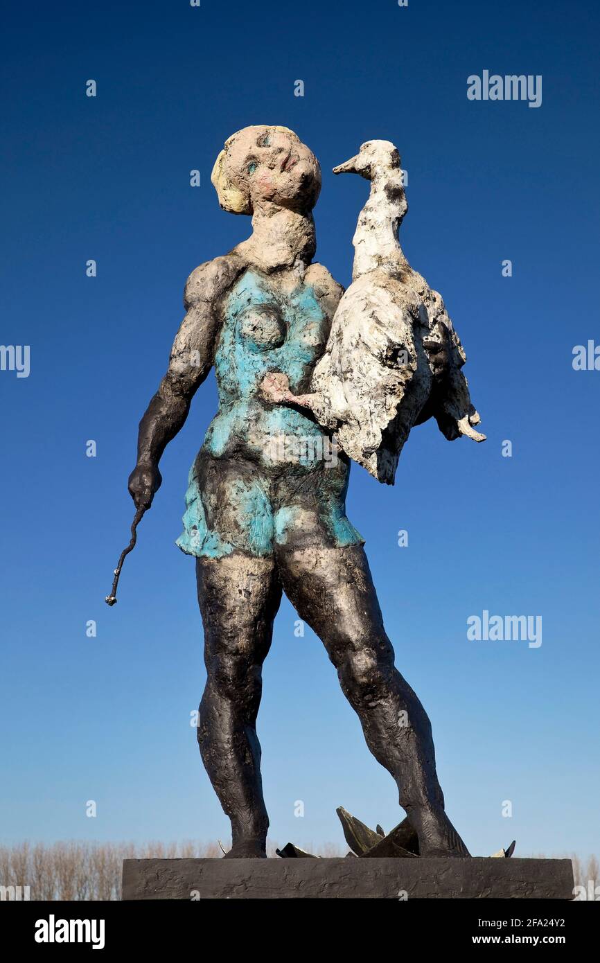 Skulptur Leda am Rheinufer, Deutschland, Nordrhein-Westfalen, Monheim am Rhein Stockfoto