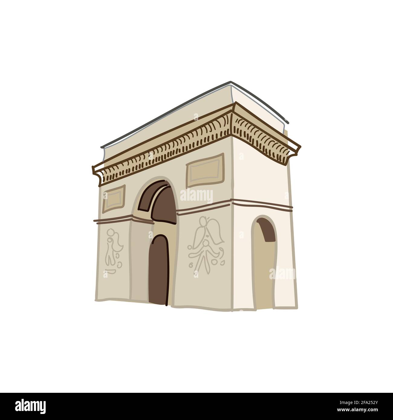 Handgezeichneter Vektor berühmte französische Wahrzeichen. Triumphbogen isoliert auf weißem Hintergrund Stock Vektor