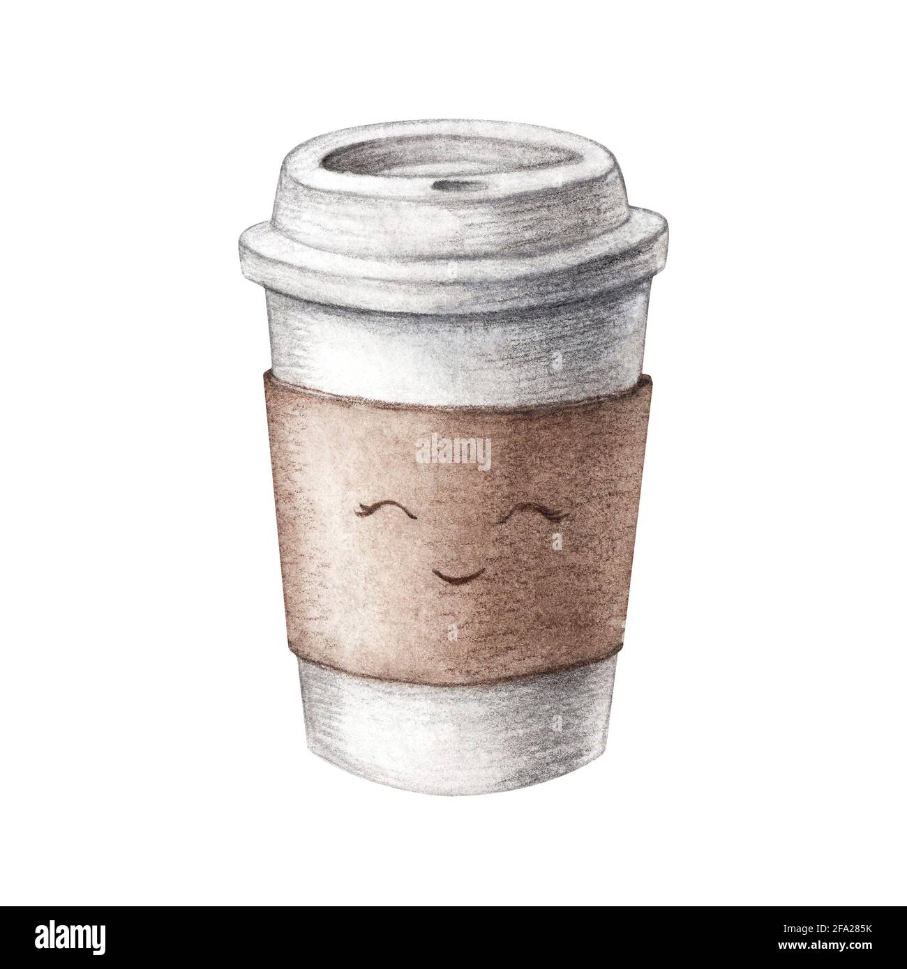 Hand gezeichnet Aquarell Papppapier niedlich Kaffeetasse, mitnehmen, isoliert auf weißem Hintergrund. Illustration zum Essen, Kaffee zum mitnehmen. Aquarellmalerei Stockfoto