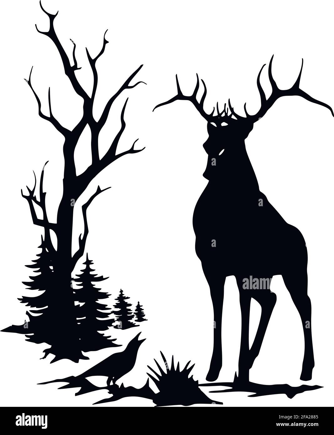 Deer - Wildlife Schablonen - Deer Silhouette, Wildlife Cliparts isoliert auf Weiß Stock Vektor