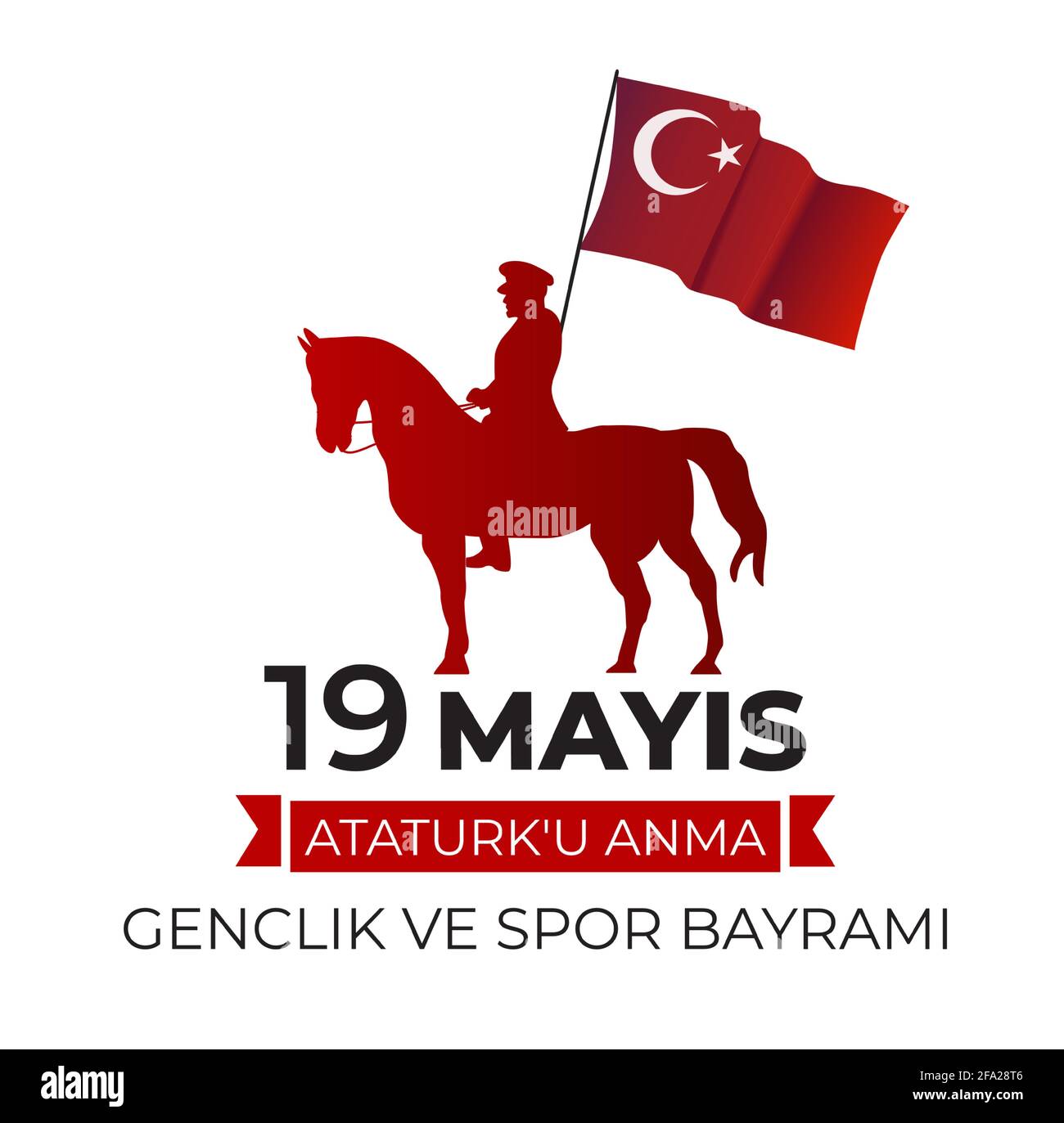 19. Mai Gedenkfeier an Atatürk, Jugend- und Sporttag (türkisch gesprochen: 19 mayis Atatürk'U anma, genclik ve spor bayrami). Türkische Feiertagsgrüße Stock Vektor