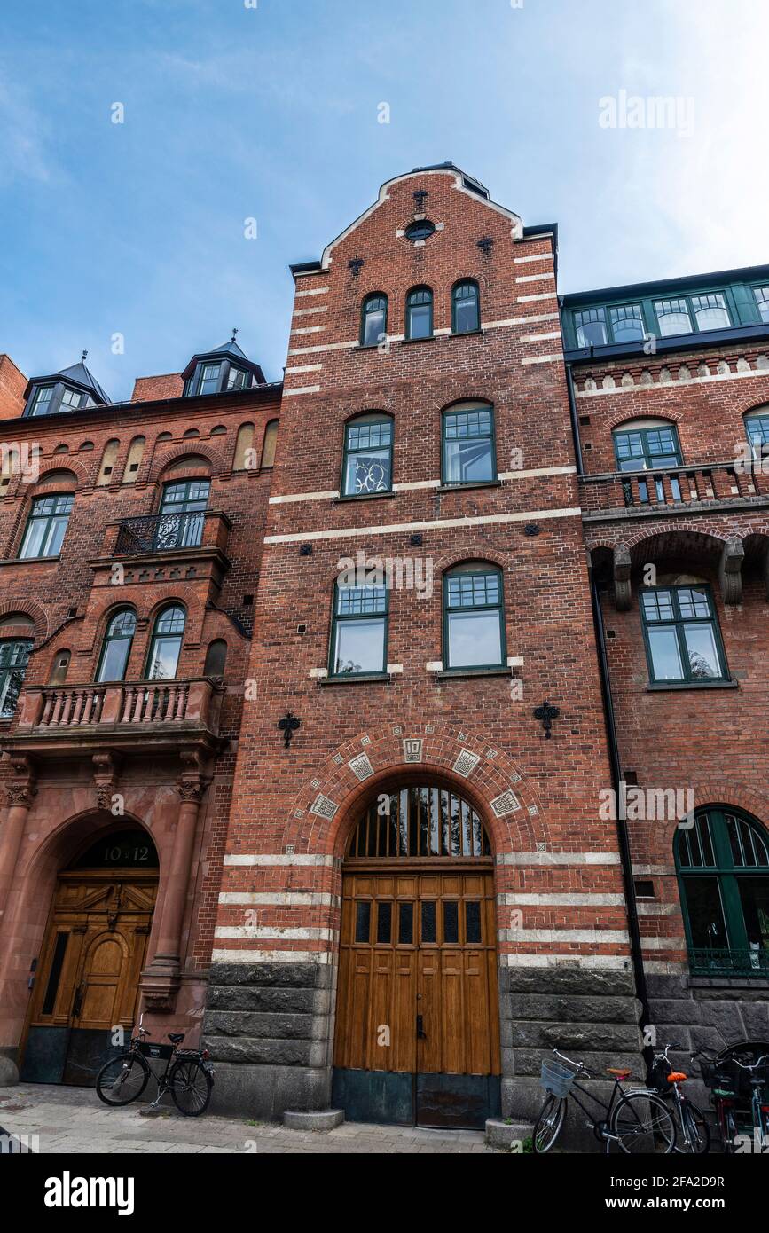 Klassische Fassade eines Gebäudes der Universität Lund in Lund, Scania, Schweden Stockfoto