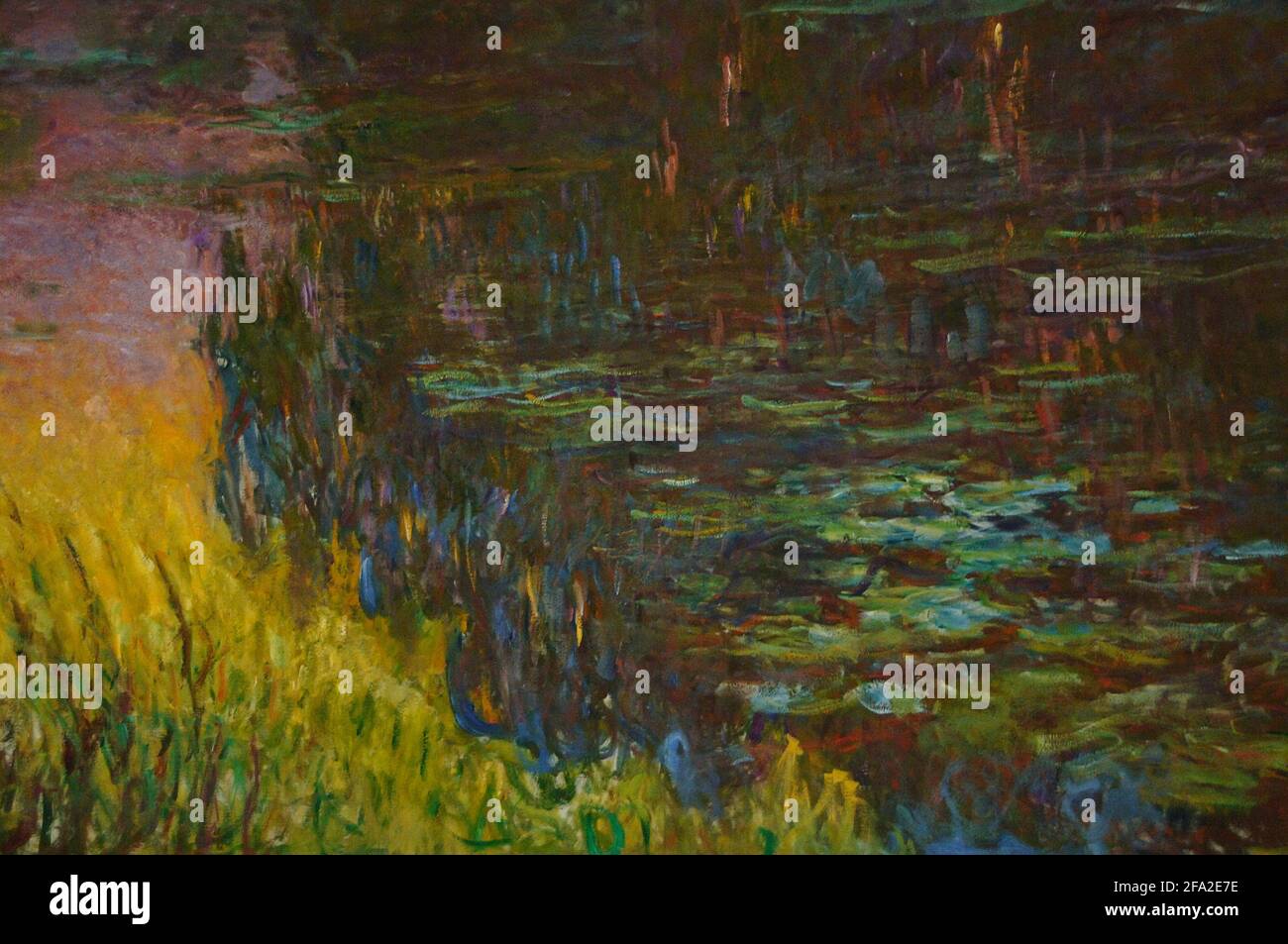 Claude Monet (1840-1926). Französischer impressionistischer Maler. Die Seerosen: Untergeht die Sonne, ca. 1915-1926. Öl auf Leinwand (200 x 600 cm). Details. Orangerie Museum. Paris. Frankreich. Stockfoto