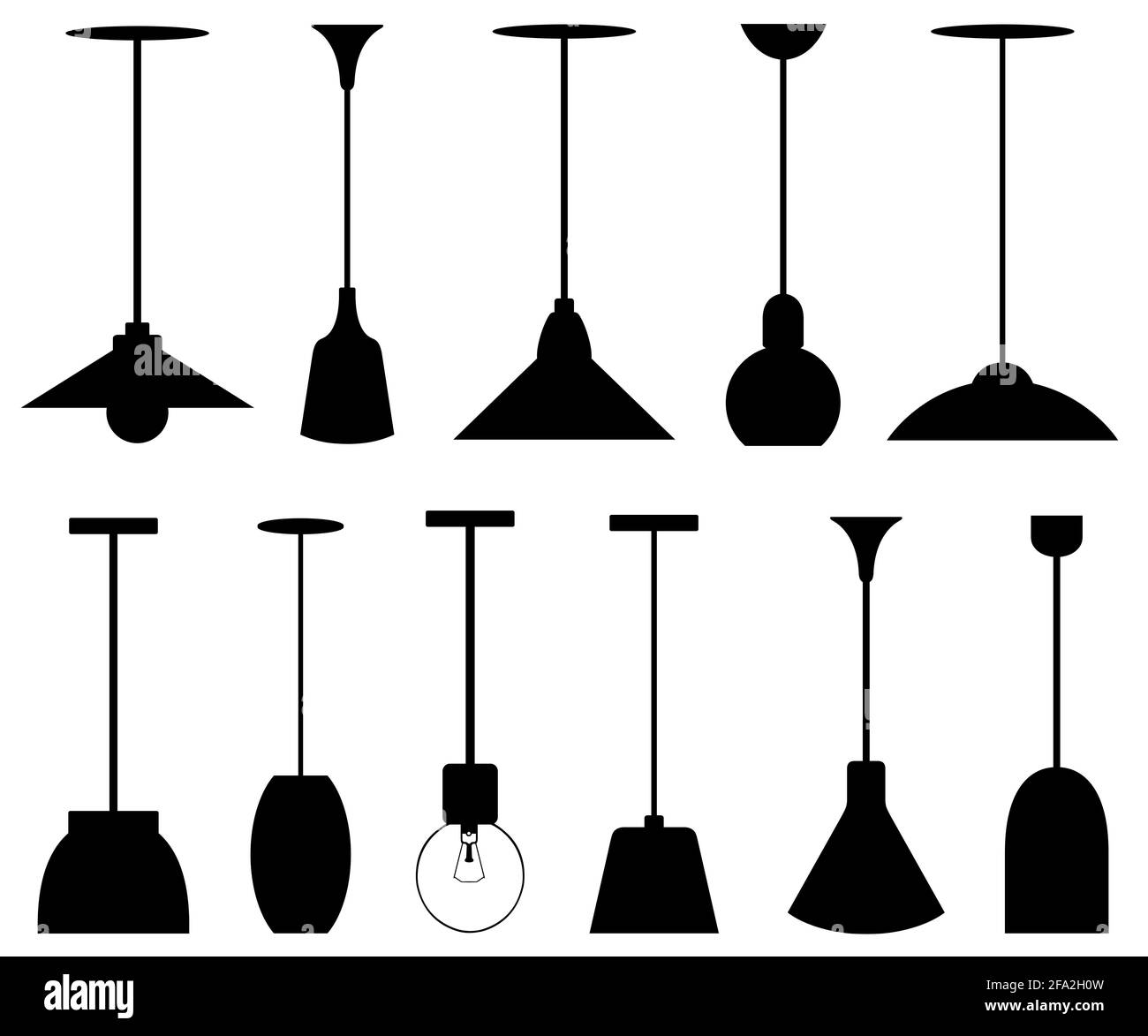 Abbildung verschiedener Pendelleuchten, isoliert auf Weiß Stockfoto
