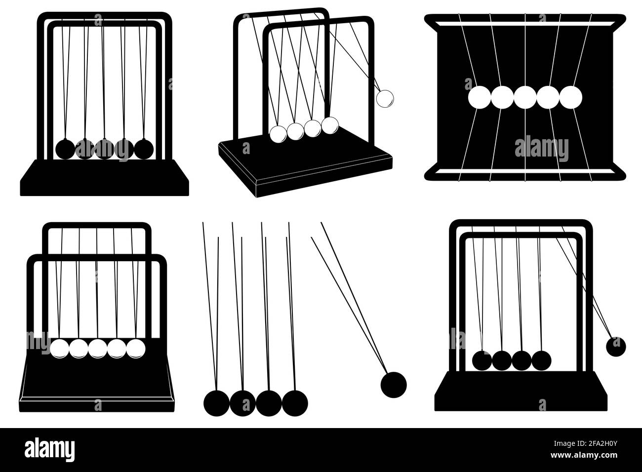 Satz von Newtons Wiegebild isoliert auf Weiß Stockfoto