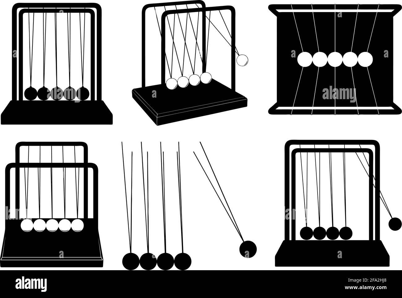 Satz von Newtons Wiegebild isoliert auf Weiß Stock Vektor