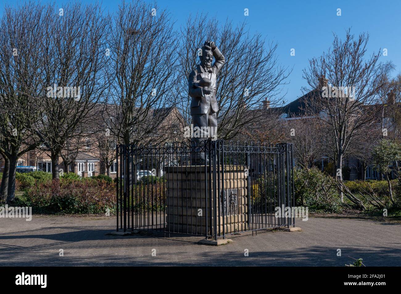 Stan Laurel Statue in Laurel Park, North Shields Tyne and Wear, Großbritannien Stockfoto