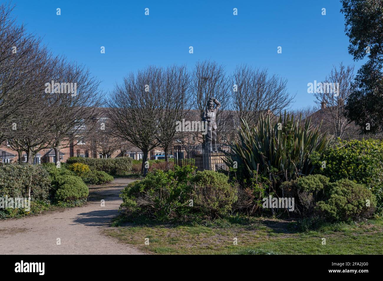 Stan Laurel Statue in Laurel Park, North Shields Tyne and Wear, Großbritannien Stockfoto