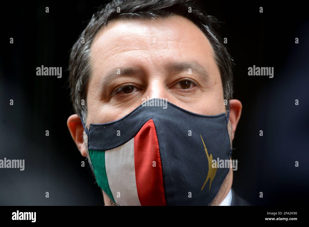 Rom, Italien. April 2021. Auf dem Foto beantwortet der Anführer der Lega Matteo Salvini die Fragen der Journalisten Credit: Independent Photo Agency/Alamy Live News Stockfoto