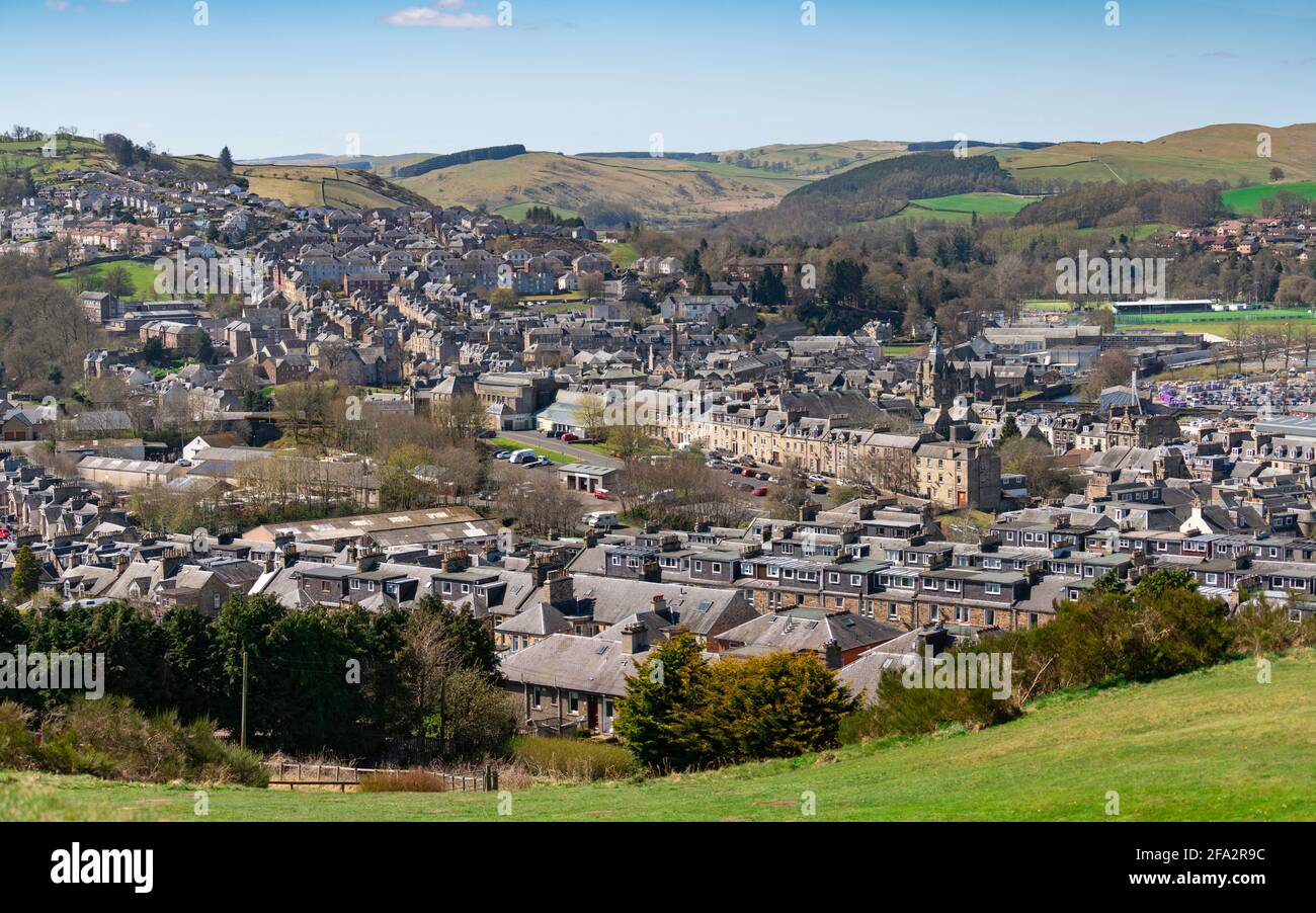 Blick über die Stadt Hawick in Scottish Borders, Schottland, Großbritannien Stockfoto