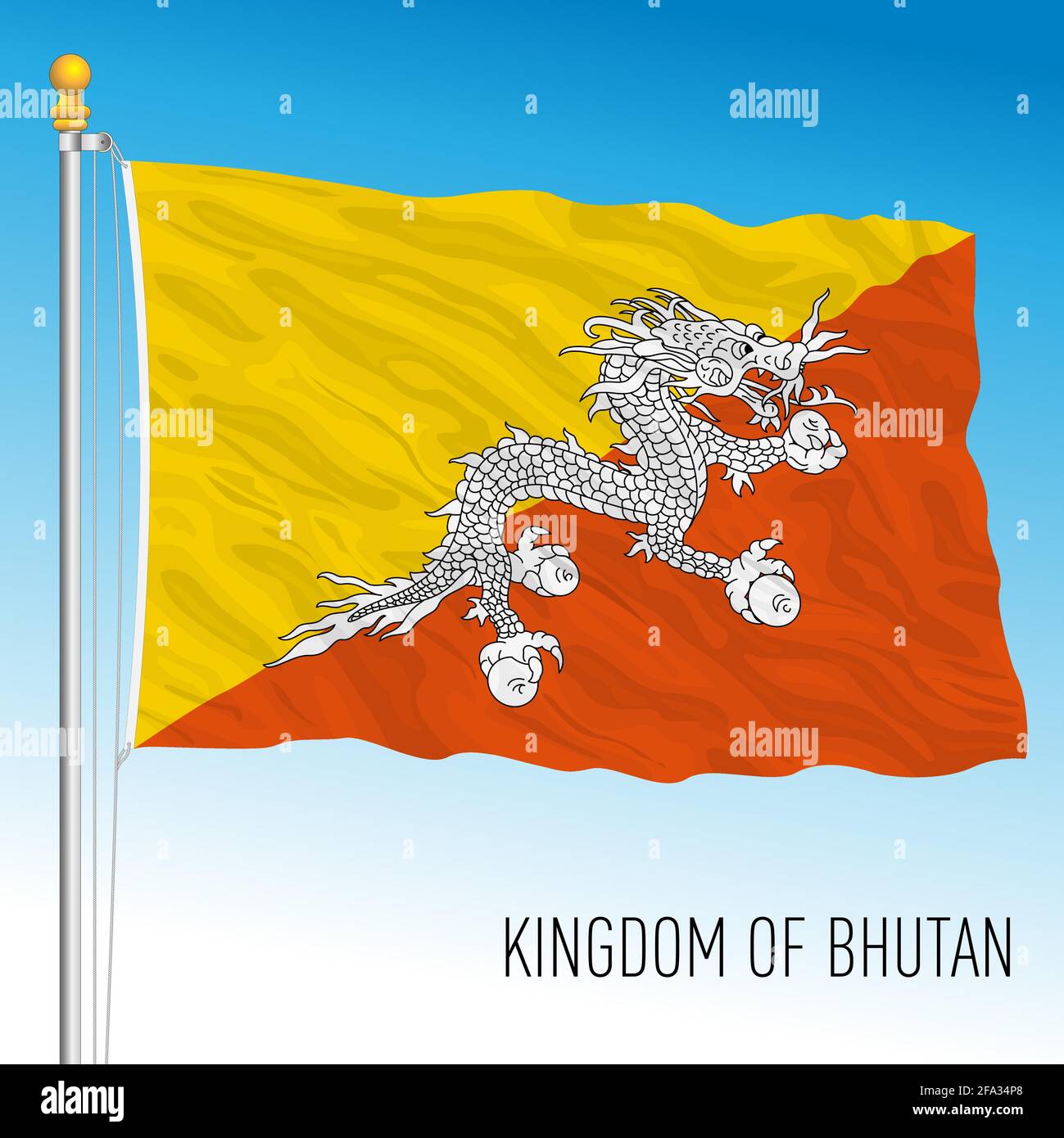 Bhutan offizielle Nationalflagge, asiatisches Land, Vektordarstellung Stock Vektor