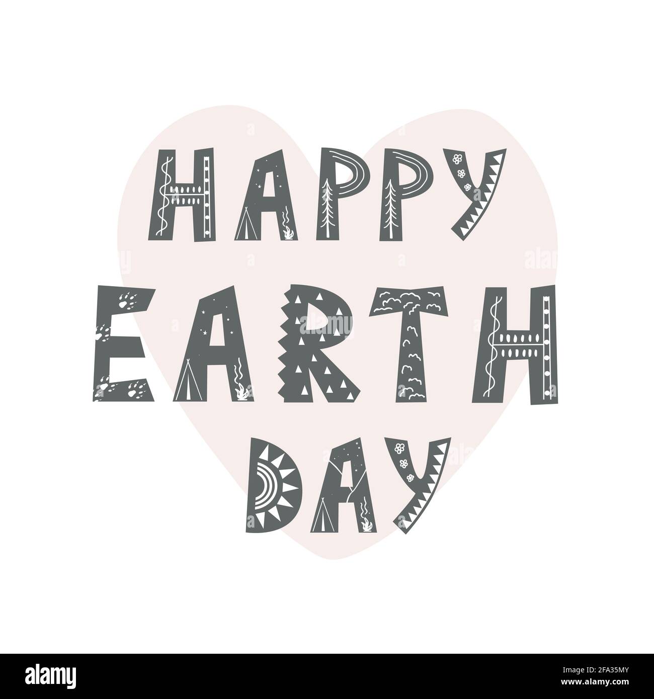 Happy Earth Day Handgezeichnete Schriftzüge im skandinavischen Stil, Cartoon-Hintergrund. Vektorgrafik für Karte, Banner, Poster Stock Vektor
