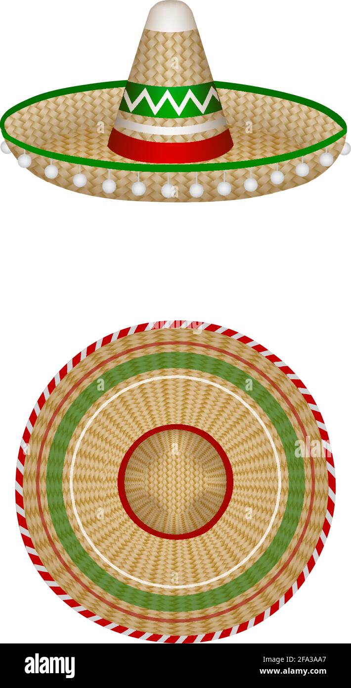 Isolierte mexikanische Sombrero-Illustration. Von oben und von der Seite Stock Vektor
