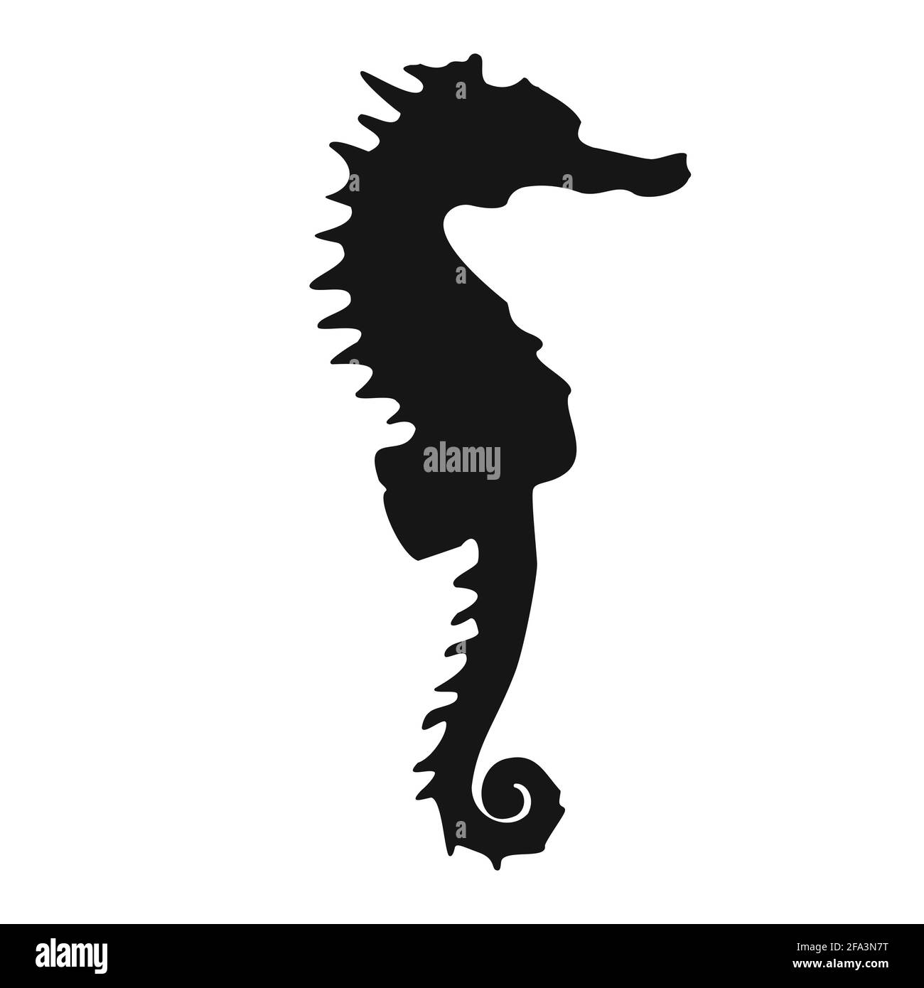 Sea Horse. Schwarze isolierte Silhouette eines Meerestieres auf weißem Hintergrund. Vektorgrafik Clipart. Stock Vektor