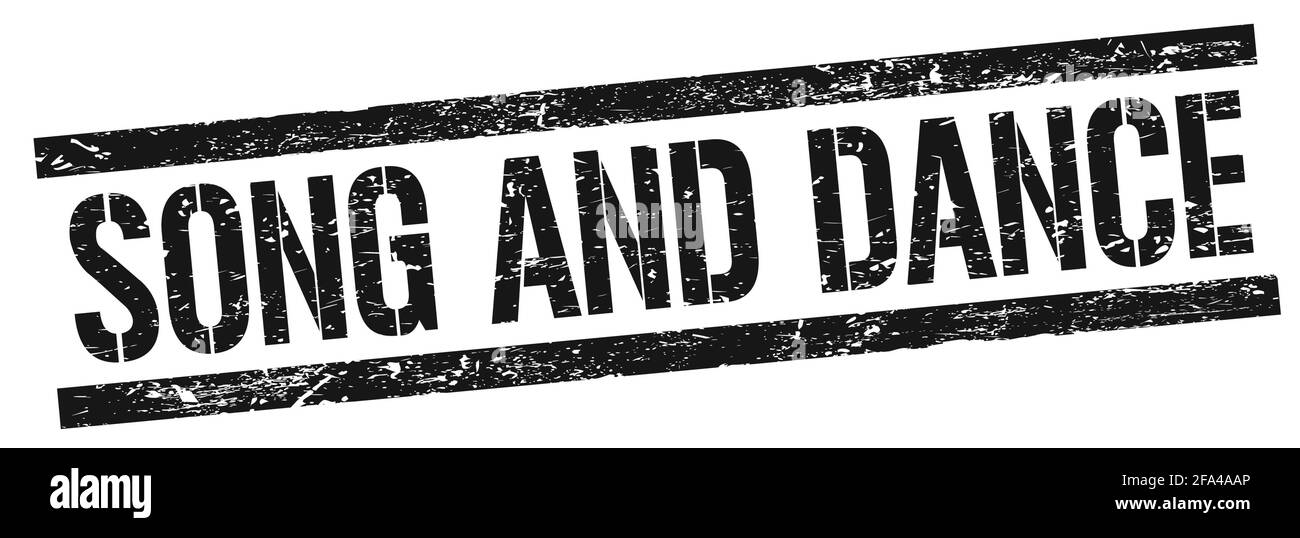 LIED- UND TANZTEXT auf schwarzem grungy Rechteck Stempelzeichen. Stockfoto