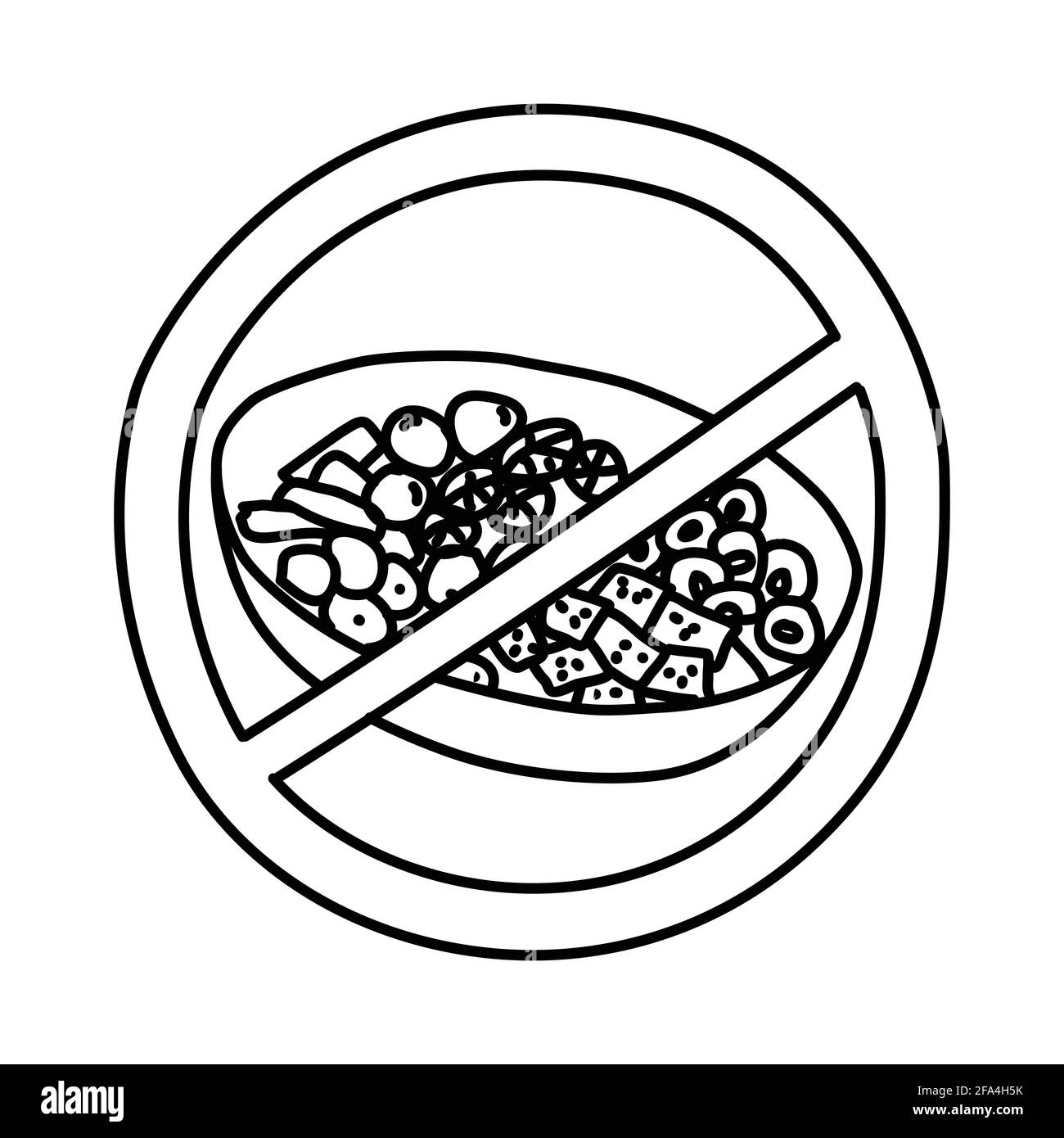 Symbol „Kein Essen“. Doodle Hand Drawn oder Outline Icon Style. Vektor Stock Vektor