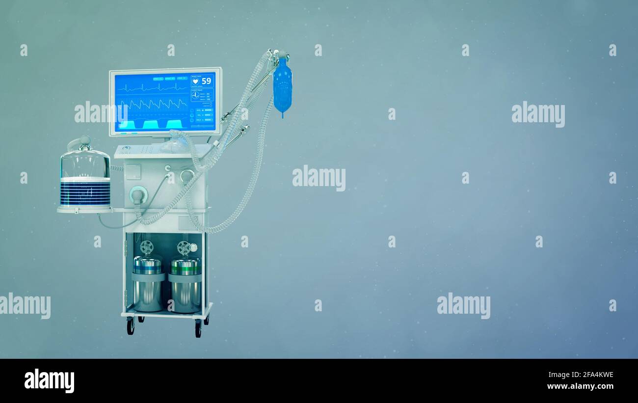 Healthcare 3d-Illustration, medizinisches Beatmungsgerät auf der Intensivstation Stockfoto