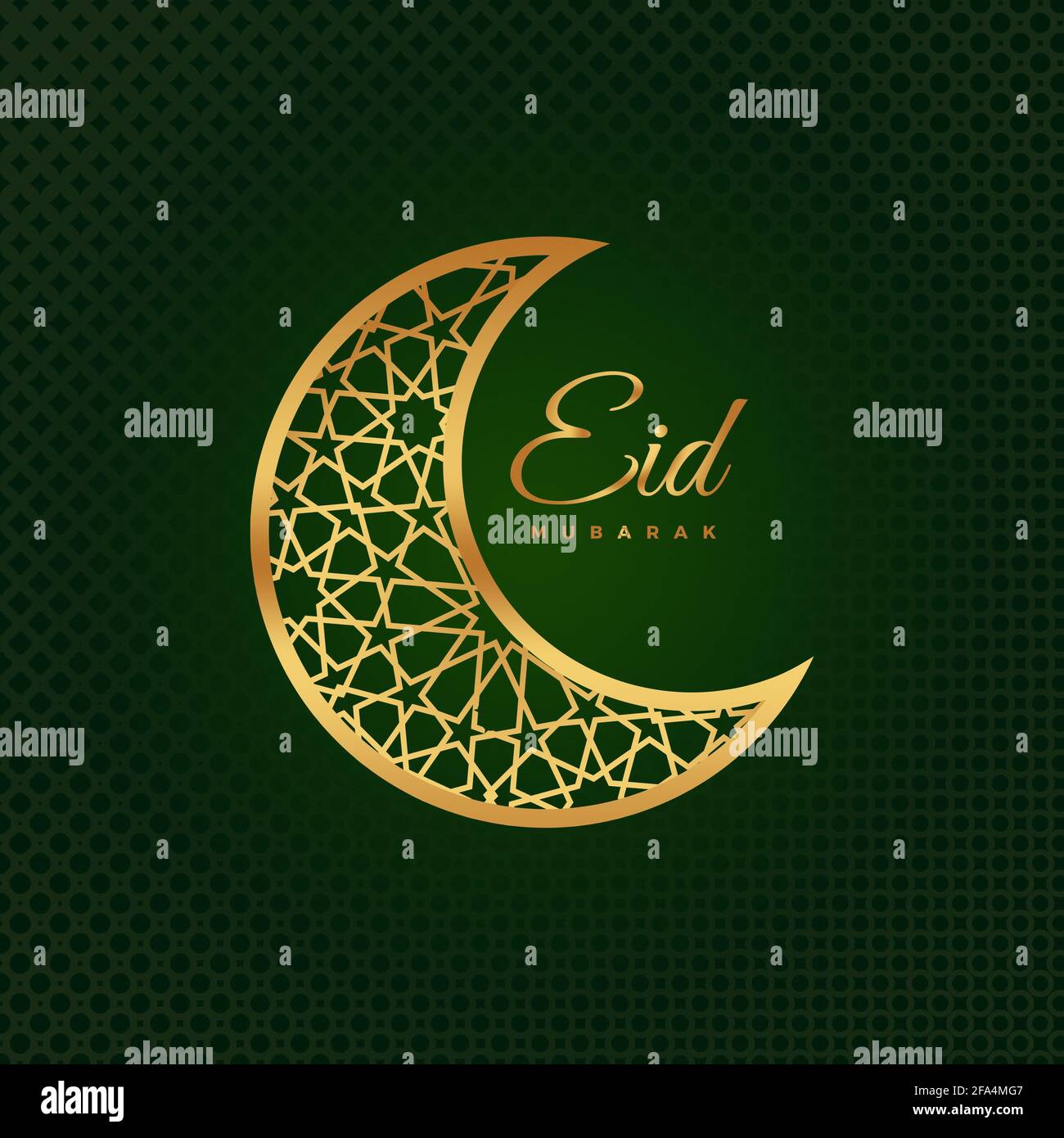 eid mubarak in einem Muster Halbmond 3d gerendert geschrieben Mit grünem Hintergrund Stockfoto