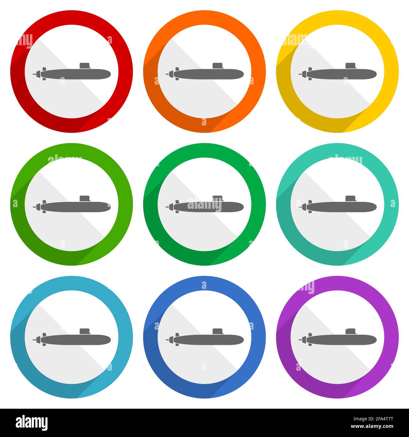 U-Boot, Marine, Boot, Schiff, Armee Vektor-Symbole, Set von bunten flachen Design-Tasten für webdesign und mobile Anwendungen Stock Vektor