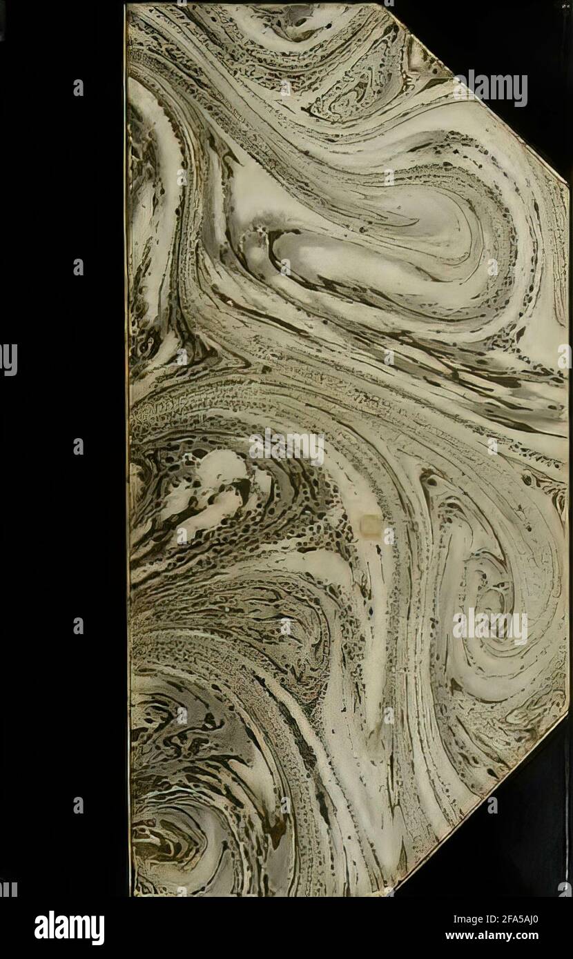 Marmorierter Einband aus Lehrbuch des 19. Jahrhunderts Stockfoto