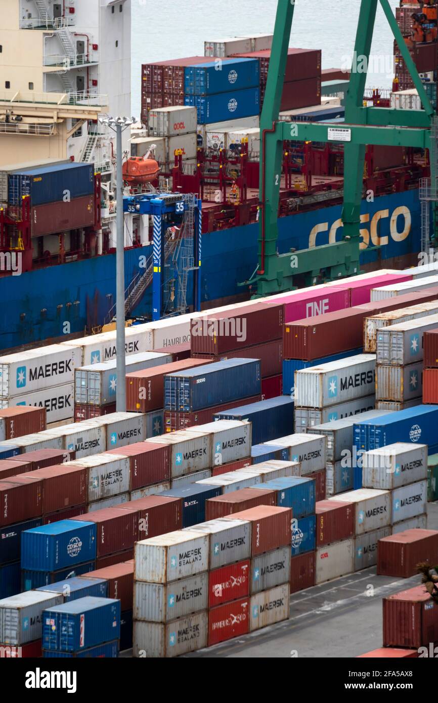 Container Port, Lyttelton, Christchurch, Canterbury, South Island, Neuseeland Stockfoto