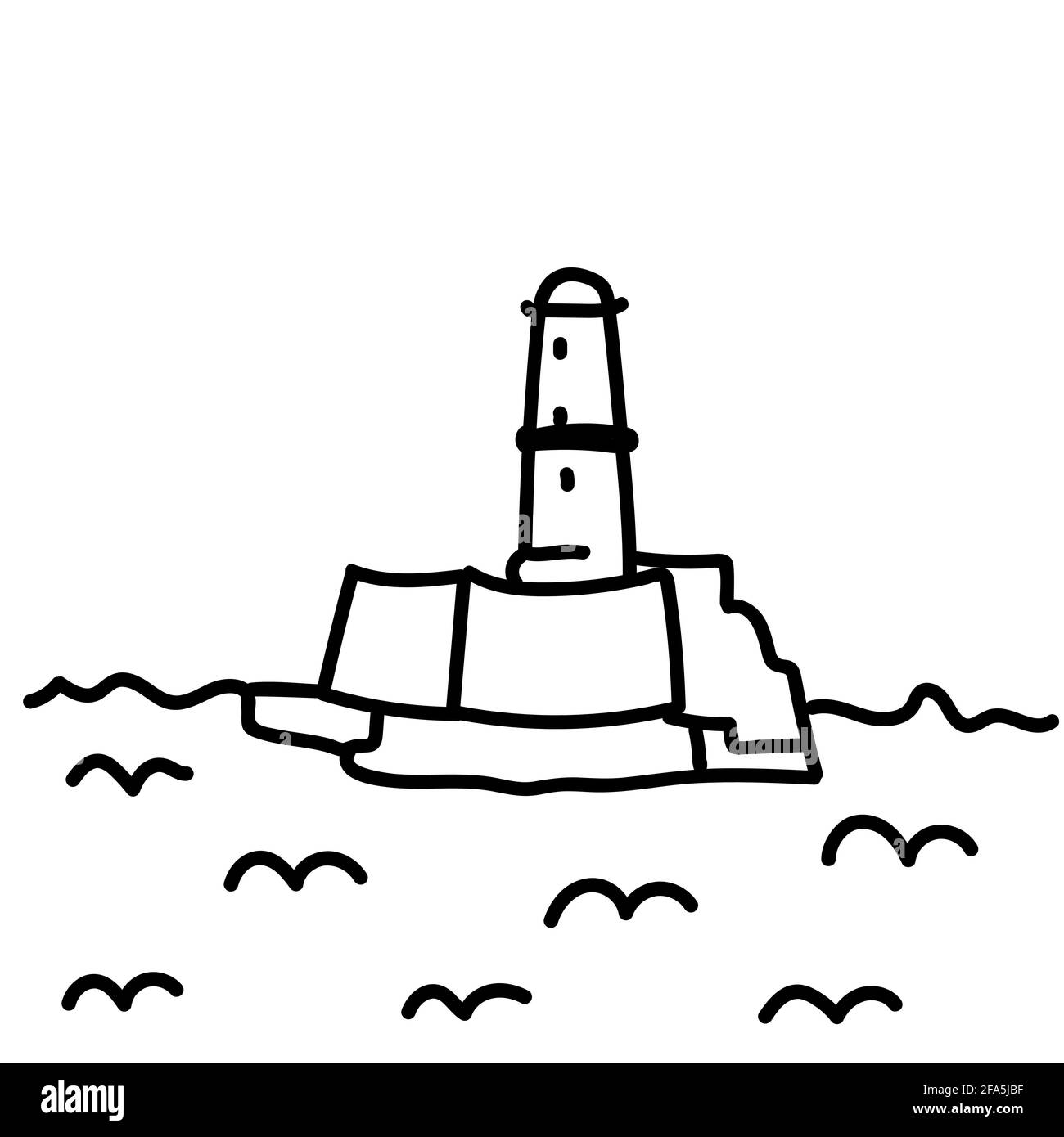 Festung Marseille Handgezeichnete Doodle-Vektor-Illustration isoliert auf dem Hintergrund. Einfache Zeichnungen mit schwarzer Farbe. Stock Vektor