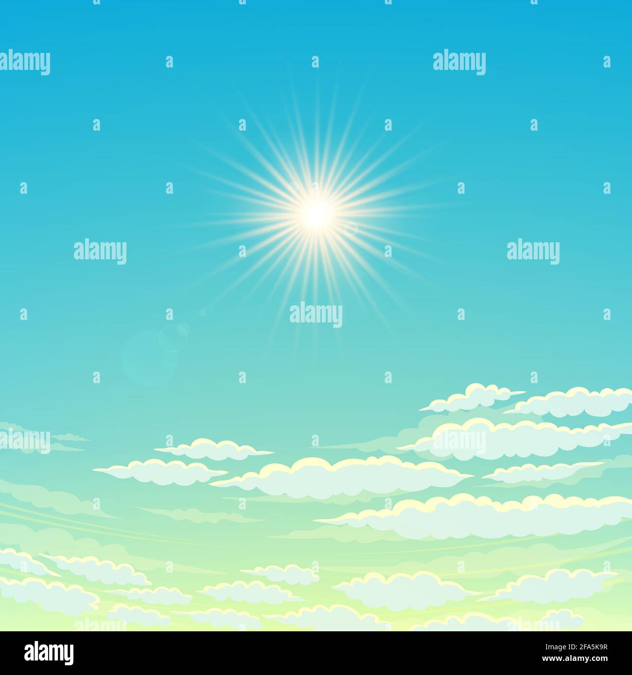 Himmel, wolkiger Tag und die Sonne scheint. Vektorhimmel Hintergrund Stock Vektor