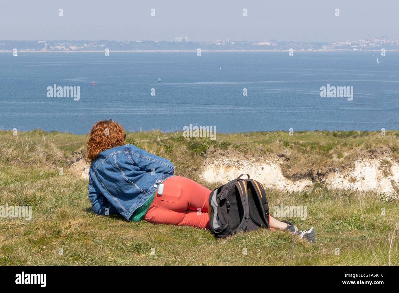 Blick über die Studland Bay von Old Harry's Rocks, Studland, Isle of Purbeck, Dorset, Großbritannien Stockfoto