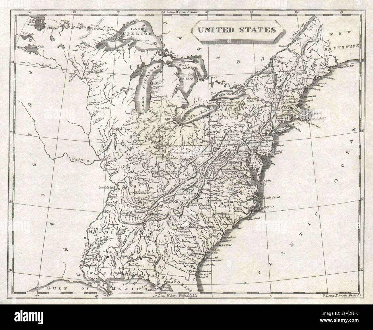 Vereinigte Staaten von Amerika von Arrowsmith & Lewis. 17 Staaten 1812 alte antike Landkarte Stockfoto