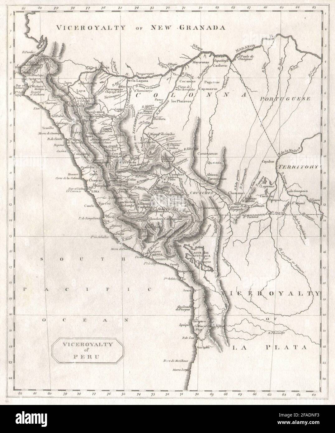 Vizekönigreich von Peru von Arrowsmith & Lewis 1812 alte Antike Kartenplandiagramm Stockfoto