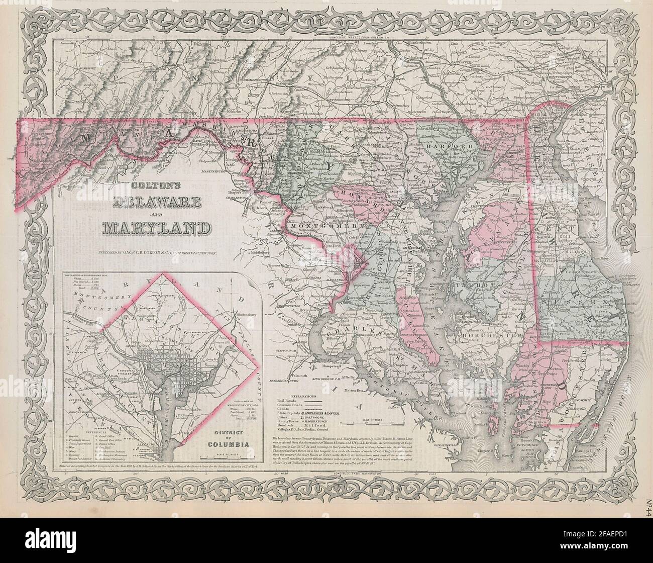 Colton's Delaware und Maryland. District of Columbia. US-Zustandskarte 1869 Stockfoto
