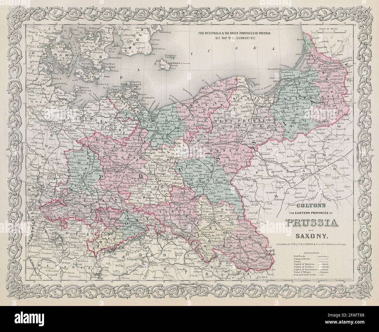 Coltons Preußen und Sachsen. Ostdeutschland & Nordwestpolen 1869 alte Karte Stockfoto