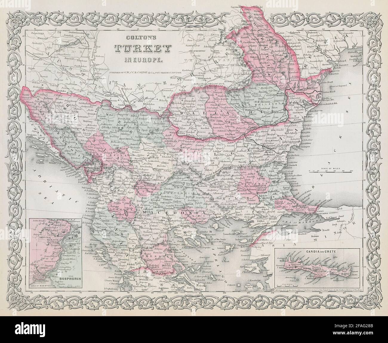 Coltons Türkei in Europa. Balkan Rumilia Walachei Mazedonien Bosnien 1869 Karte Stockfoto