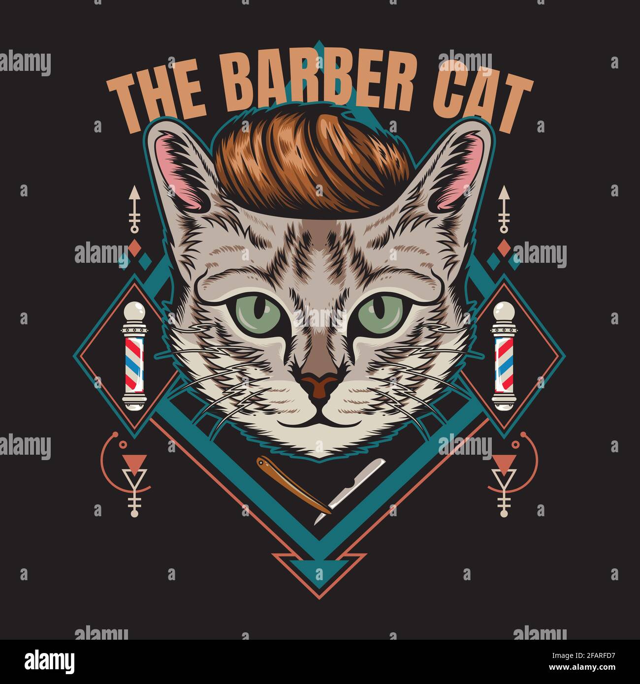 Barbershop Katze T-Shirt Design Vektor Illustration Stil geeignet für Poster, Flyer, Aufkleber, Social Media und T-Shirt-Design Stock Vektor