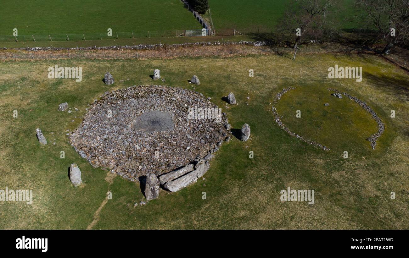 Loanhead of Daviot Liegeradeter Steinkreis, ein uraltes piktisches Set aus stehenden Steinen in Aberdeenshire, Schottland Stockfoto